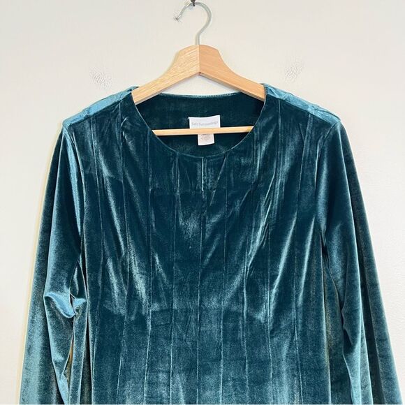 Soft Surroundings Tunic Teal (Blue-Green) Velvet Bella Rosa Tunic Large Petite - Picture 3 of 7